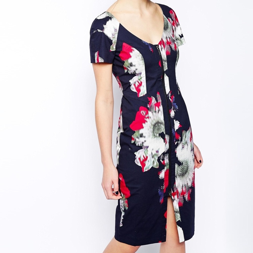 French Connection FCUK Floral Zipper Midi Dress